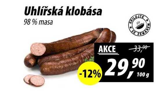Uhlířská klobása 98% masa, 100 g