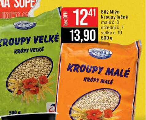 Bílý Mlýn kroupy ječné malé č. 3 střední č. 7 velké č. 10 500 g