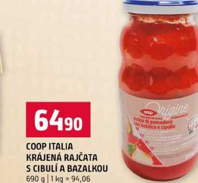 COOP ITALIA KRÁJENÁ RAJČATA LÍA S CIBULÍ A BAZALKOU 690 g