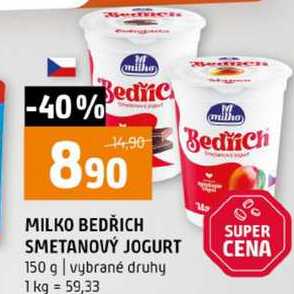 MILKO BEDŘICH SMETANOVÝ JOGURT 150 g vybrané druhy
