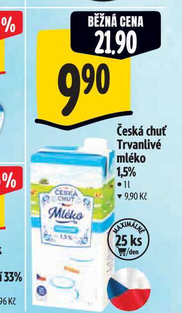 Česká chuť Trvanlivé mléko 1,5% 1 l