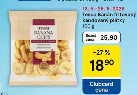 Tesco Banán fritovaný kandovaný plátky, 100 g  