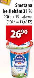 Smetana ke šlehání 31%, 200 g + 15 g zdarma 