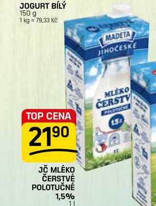JČ MLÉKO ČERSTVÉ POLOTUČNÉ 1,5% 1l