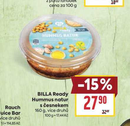 BILLA Ready Hummus natur s česnekem 160 g
