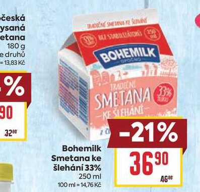 Bohemilk Smetana ke šlehání 33% 250 ml