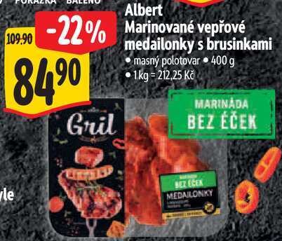 Albert Marinované vepřové medailonky s brusinkami, 400 g