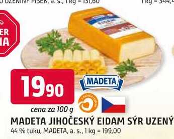 JIHOČESKÝ EIDAM SÝR UZENÝ 44% tuku, 100 g