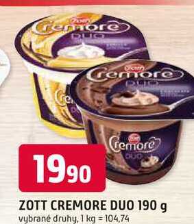 ZOTT CREMORE DUO 190 g vybrané druhy