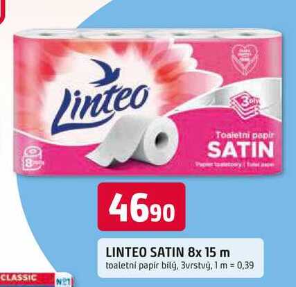 LINTEO SATIN 8x 15 m toaletní papír bílý, 3vrstvý