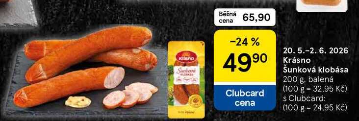Krásno Šunková klobása, 200 g, balená