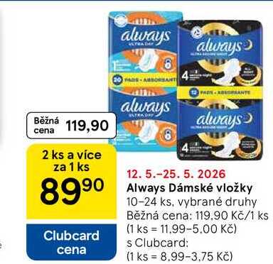 Always Dámské vložky, 10-24 ks, vybrané druhy