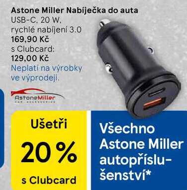 Astone Miller Nabíječka do auta, USB-C. 20 W. rychlé nabíjení  
