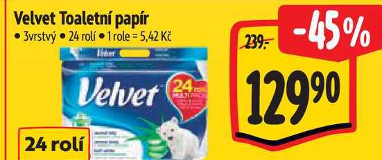 Velvet Toaletní papír, 3vrstvý 24 rolí