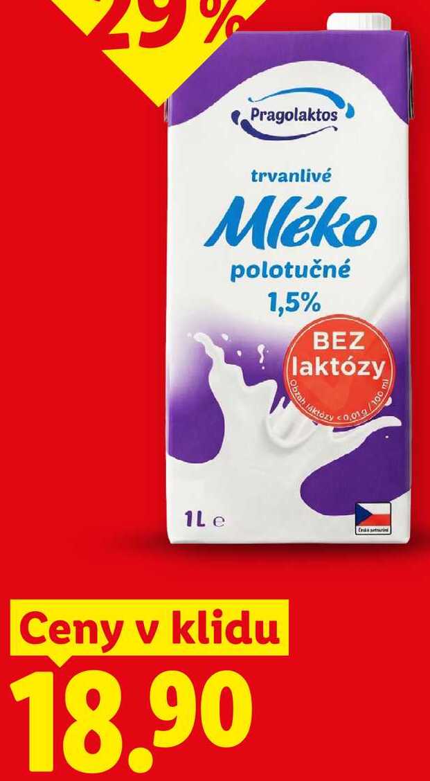 Pragolaktos trvanlivé Mléko polotučné 1,5%, 1l