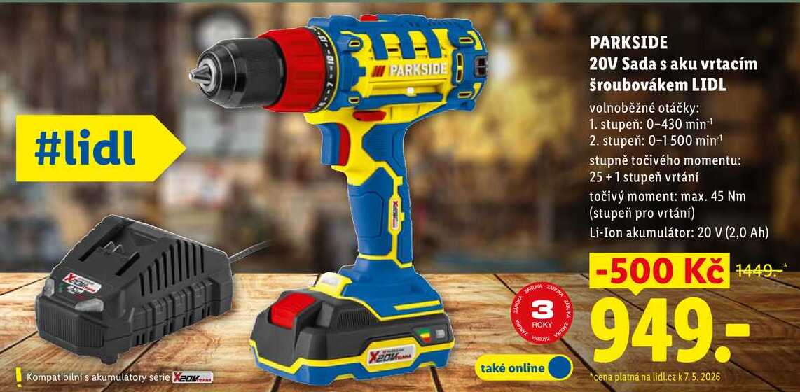 PARKSIDE 20V Sada s aku vrtacím šroubovákem LIDL