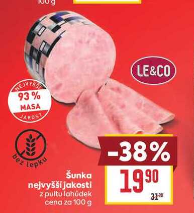 Šunka nejvyšší jakosti z pultu lahůdek cena za 100 g