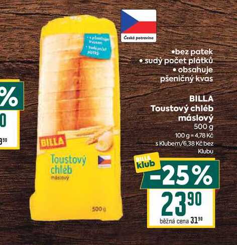 BILLA Toustový chléb máslový 500 g