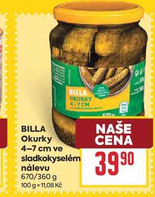 BILLA OKURKY 4-9CM sladkokyselém nálevu 670/360 g