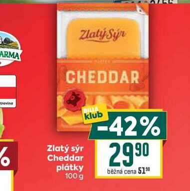 Zlatý sýr Cheddar plátky 100 g 
