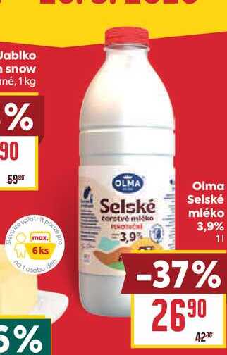 Olma Selské mléko 3,9% 1l