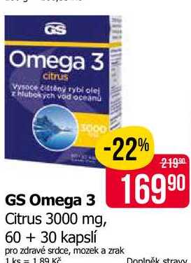 GS Omega 3 Citrus 3000 mg, 60 + 30 kapslí