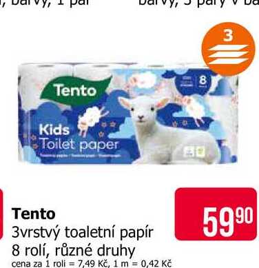 Tento 3vrstvý toaletní papír 8 rolí, různé druhy