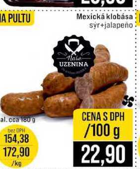 Mexická klobása syr+jalapeño al. cca 180 g 100g