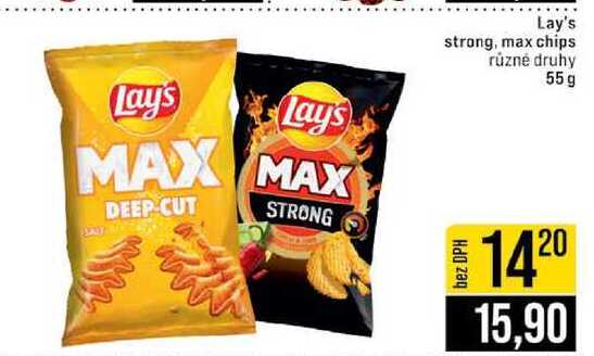 Lay's strong, max chips různé druhy 55 g 