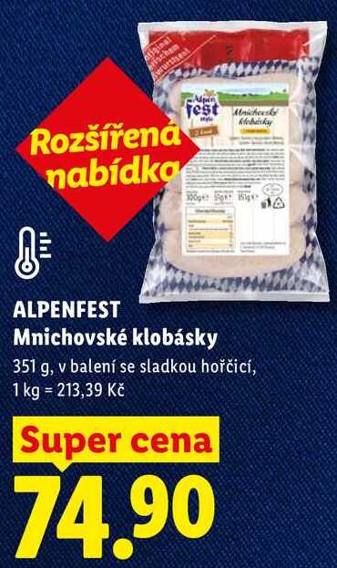 ALPENFEST Mnichovské klobásky, 351 g