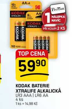 KODAK BATERIE XTRALIFE ALKALICKÁ LR3 AAA | LR6 AA 4 ks 1 ks