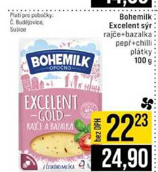 Bohemilk Excelent sýr rajče+bazalka pepř+chilli plátky 100 g