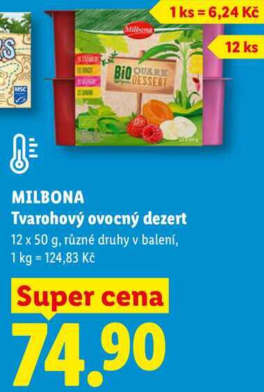 MILBONA Tvarohový ovocný dezert, 12 x 50 g 