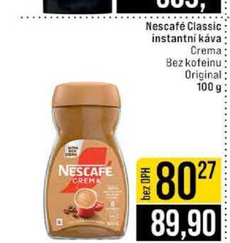 Nescafé Classic instantní káva Crema Bez kofeinu Original 100 g