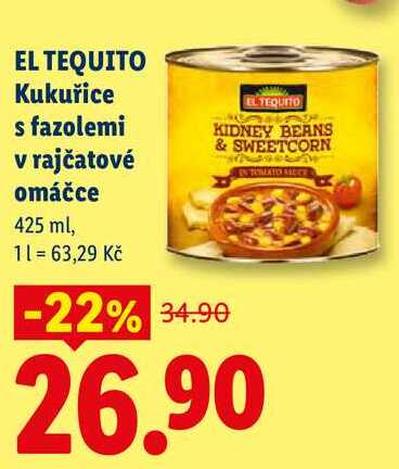 EL TEQUITO Kukuřice s fazolemi v rajčatové omáčce, 425 ml