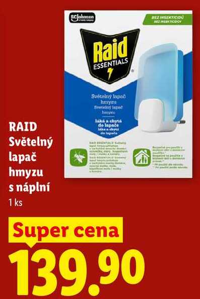 RAID Světelný lapač hmyzu s náplní 