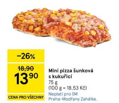 Mini pizza šunková s kukuřicí, 75 g