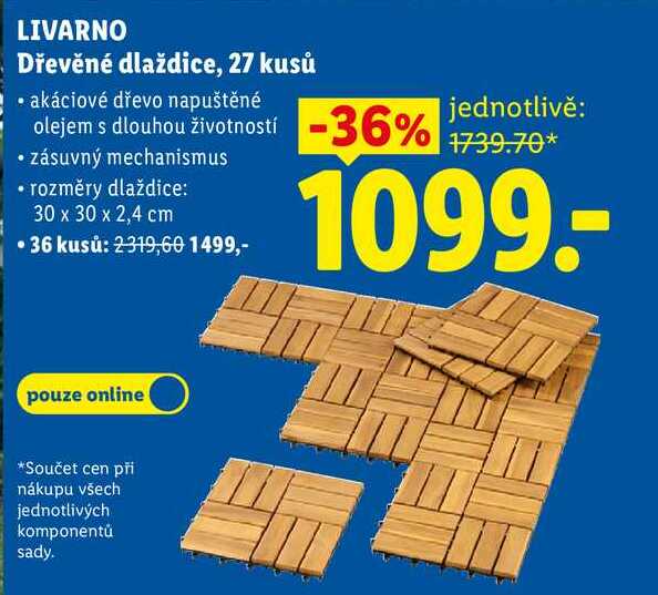 LIVARNO Dřevěné dlaždice, 27 kusů