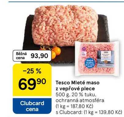 Tesco Mleté maso z vepřové plece, 500 g, 20% tuku