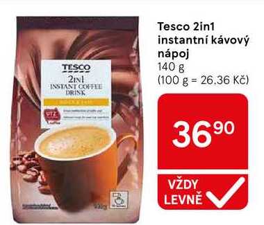 Tesco 2in1 instantní kávový nápoj, 140 g 