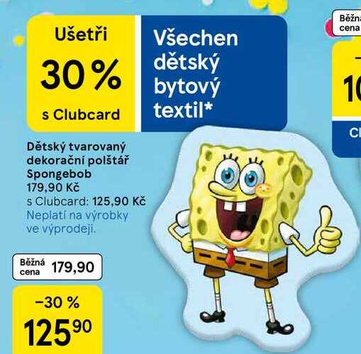 Dětský tvarovaný dekorační polštář Spongebob