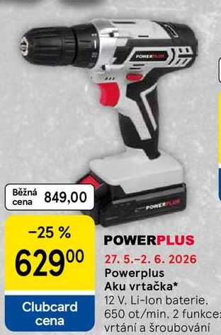 Powerplus Aku vrtačka, 12 V. Li-Ion baterie, 650 ot/min. 2 funkce: vrtání a šroubování 