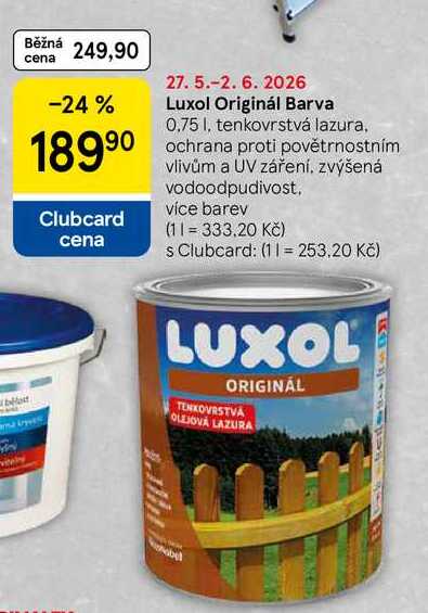 Luxol Originál Barva, 0,75 l, tenkovrstvá lazura, ochrana proti povětrnostním vlivům a UV záření. zvýšená vodoodpudivost