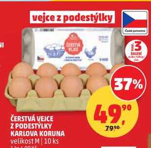 ČERSTVÁ VEJCE Z PODESTÝLKY KARLOVA KORUNA velikost M, 10 ks