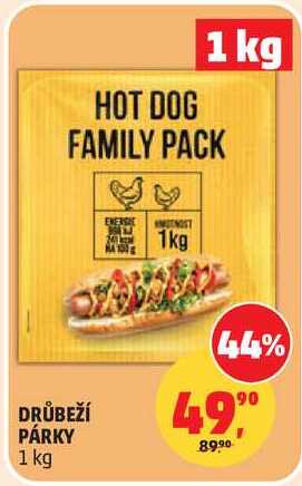 HOT DOG FAMILY PACK DRŮBEŽÍ PÁRKY, 1 kg