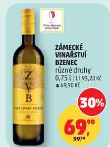 ZÁMECKÉ VINAŘSTVÍ BZENEC různé druhy, 0,75 l