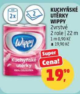 KUCHYŇSKÉ UTĚRKY WIPPY, 2vrstvé 2 role, 22 m  