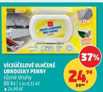 VÍCEÚČELOVÉ VLHČENÉ UBROUSKY PENNY různé druhy, 80 ks 