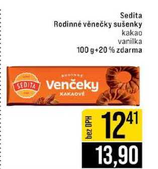 Sedita Rodinné věnečky sušenky kakao vanilka 100 g+20% zdarma
