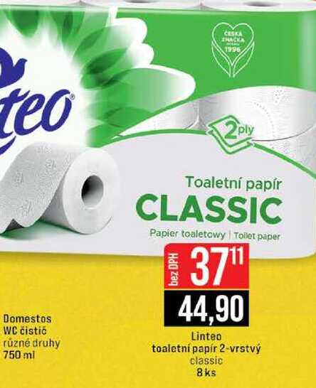 Linteo toaletní papír 2-vrstvý classic 8ks